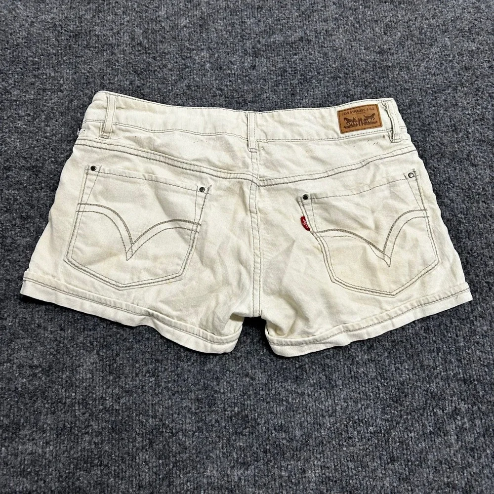 Levi's Shorty Short Womens Size 5 Off-White Low Rise Casual Summer Denim Stained